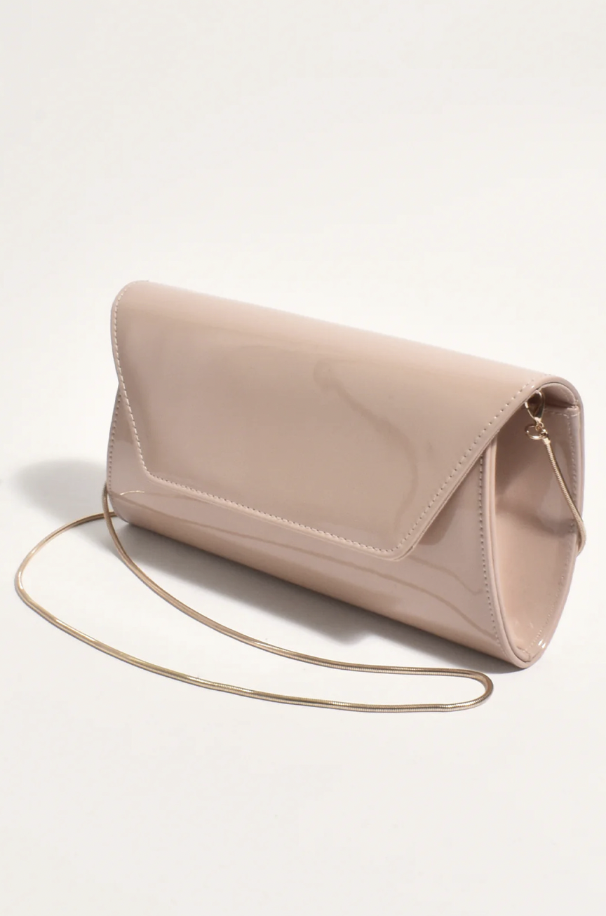 Suzie Gloss Fold Over Clutch (Nude)