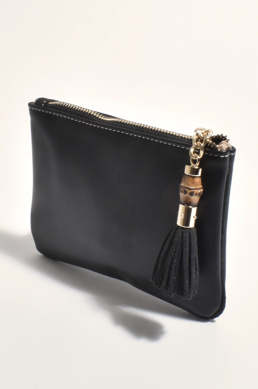Gia Bamboo Tassel Pouch (Black)
