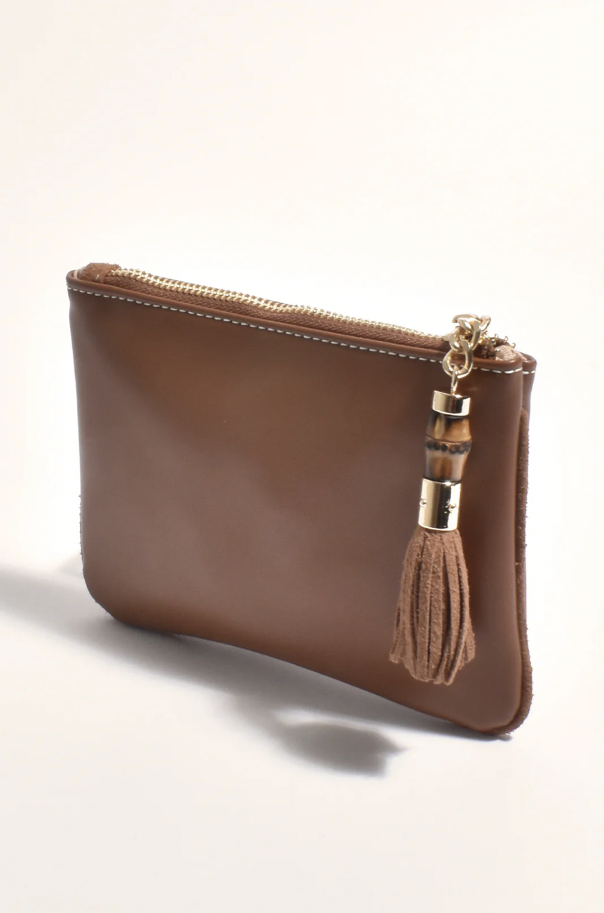 Gia Bamboo Tassel Pouch (Tan)