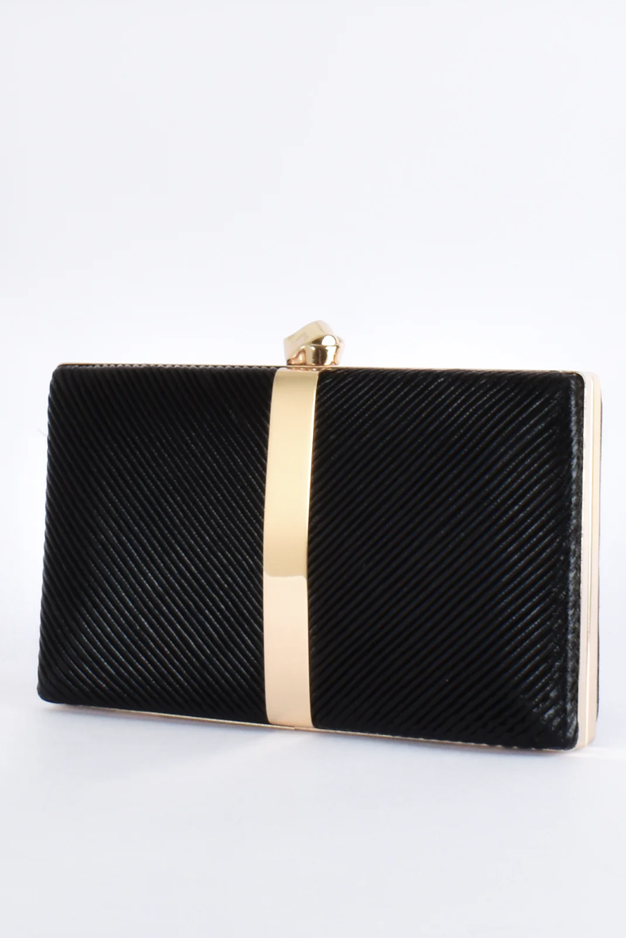 Kenna Metal Stripe Hardcase Clutch Black/ Gold