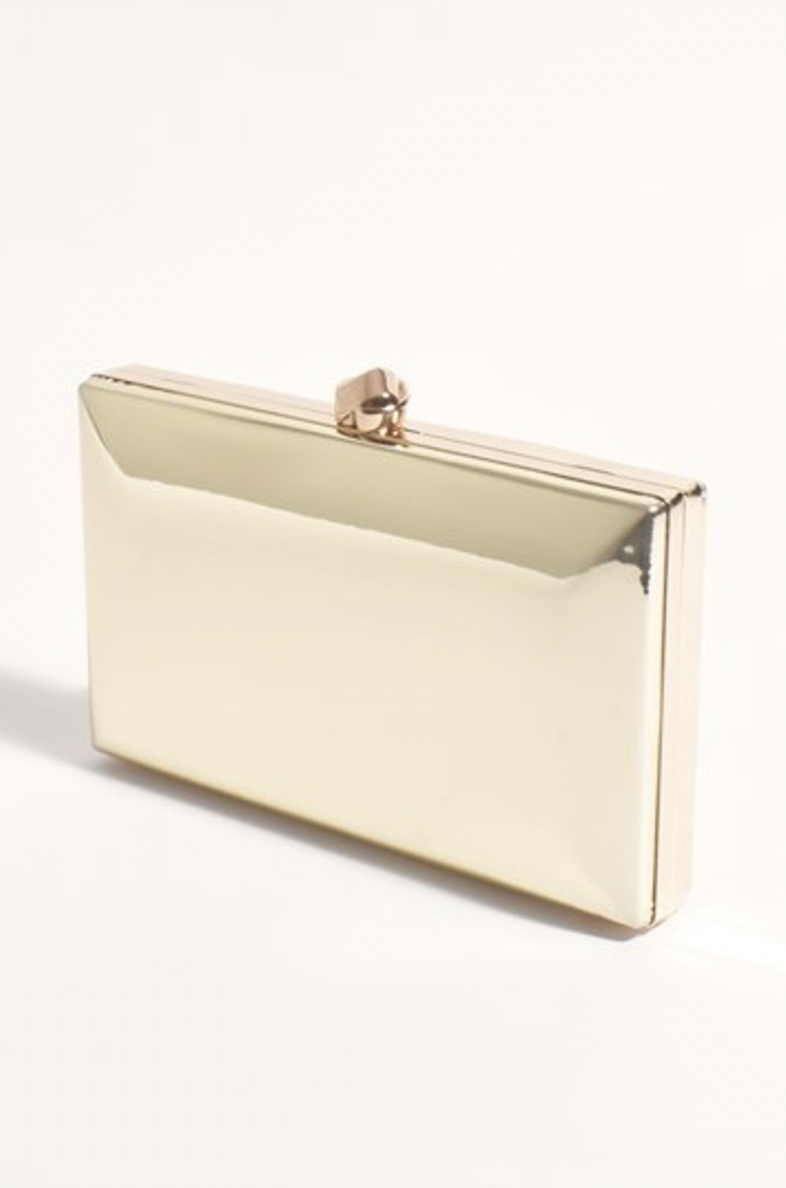 Mira Metallic Structured Clutch Gold