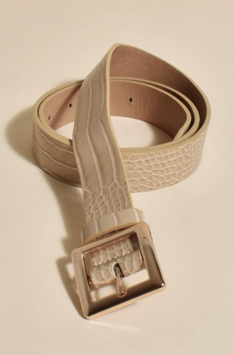 Reptile Vegan Leather Belt Cream