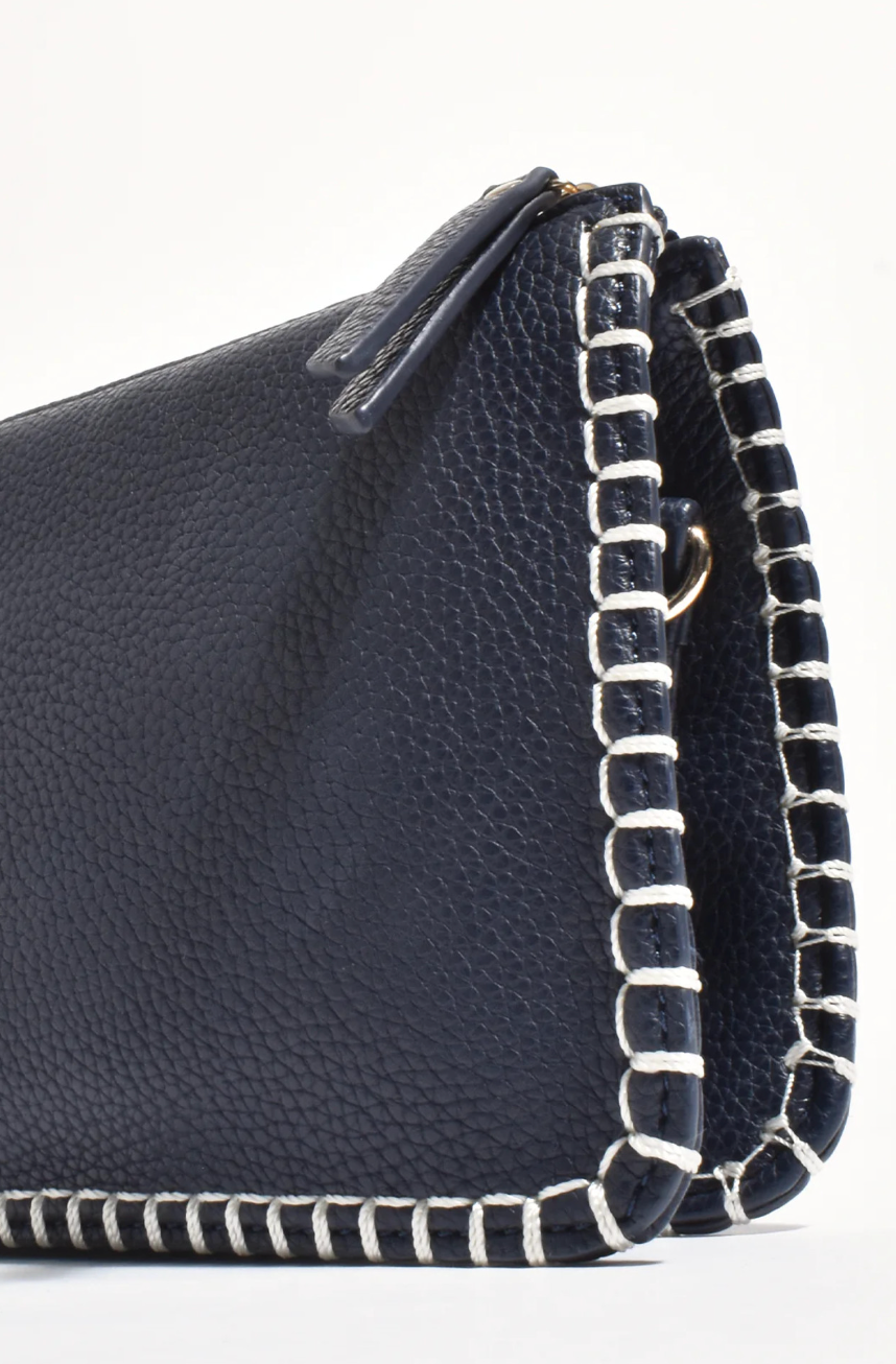 Bobbi Blanket Stitch Clutch (Navy)