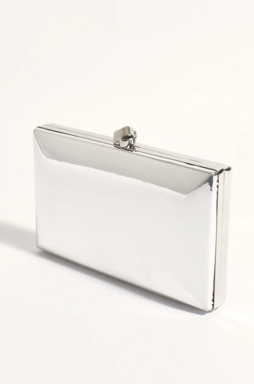 Mira Metallic Structured Clutch (Silver)