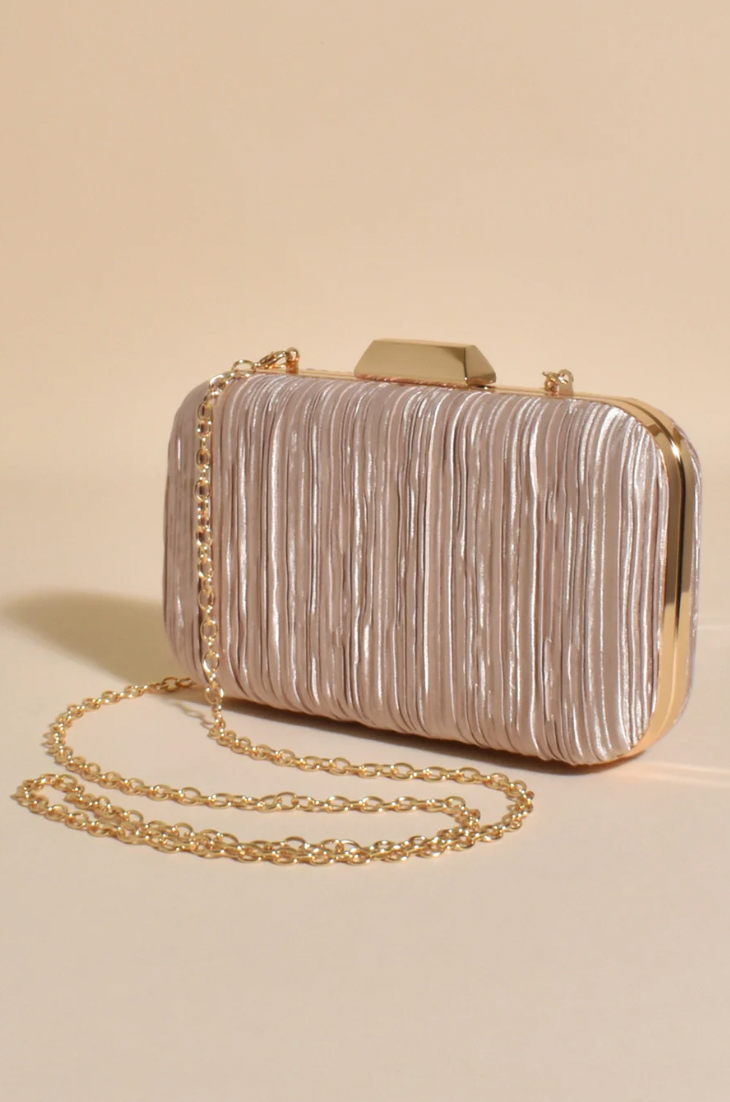 Portia Pleated Framed Event Clutch Light Gold