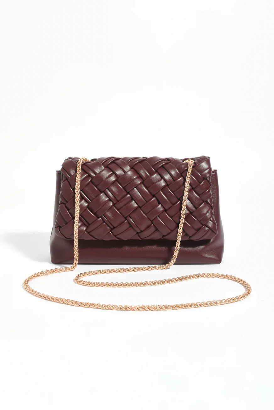 Anya Weave Foldover Small Bag (Burgundy)