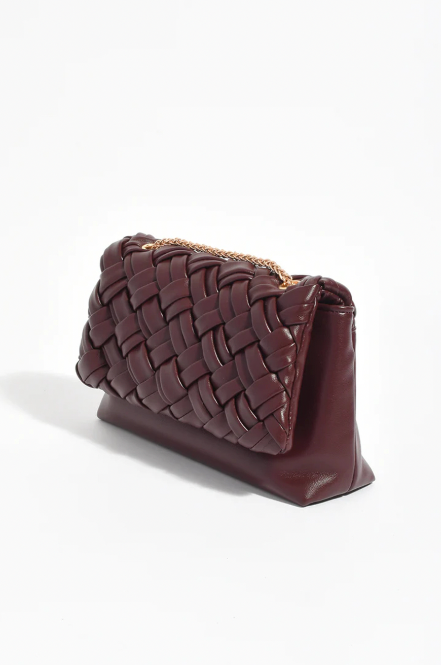 Anya Weave Foldover Small Bag (Burgundy)