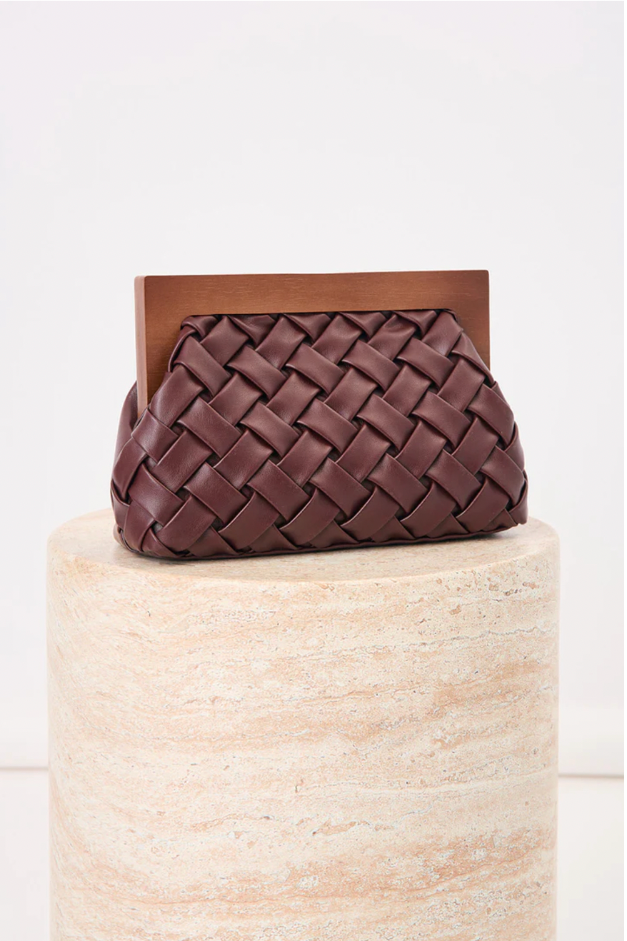 Vivienne Weave Timber Frame Clutch (Burgundy)