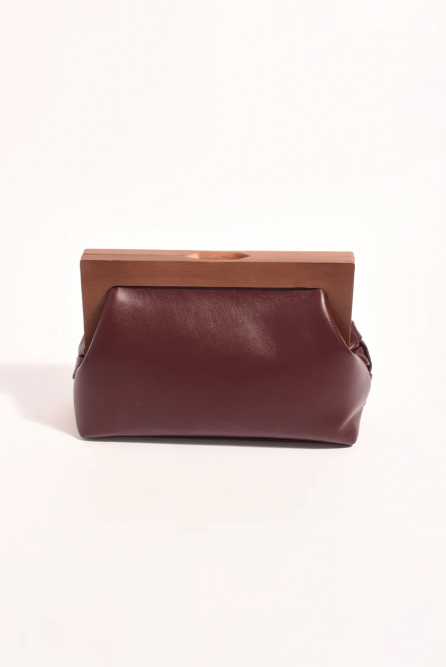 Vivienne Weave Timber Frame Clutch (Burgundy)