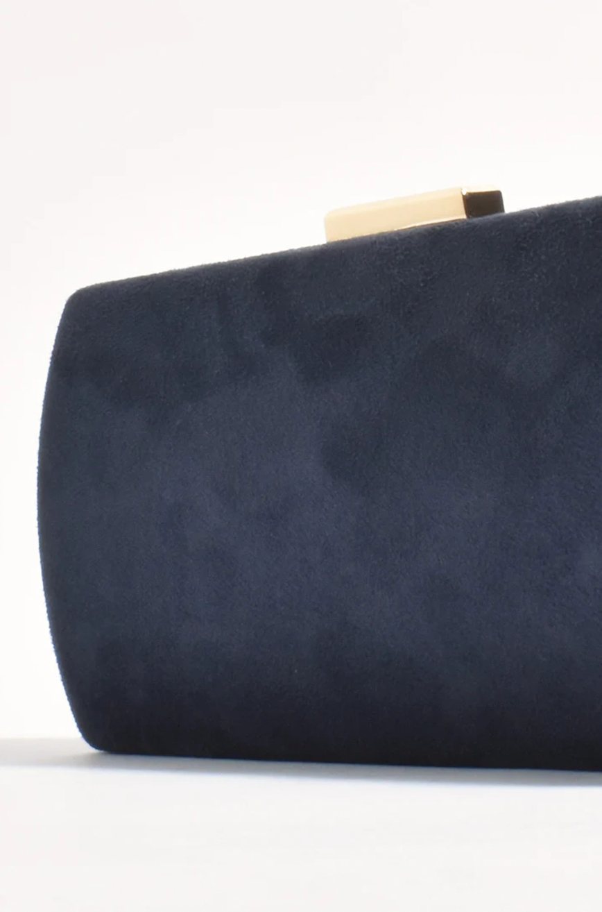 Clea Faux Suede Structured Clutch (Navy)