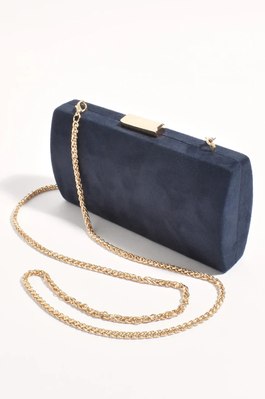 Clea Faux Suede Structured Clutch (Navy)