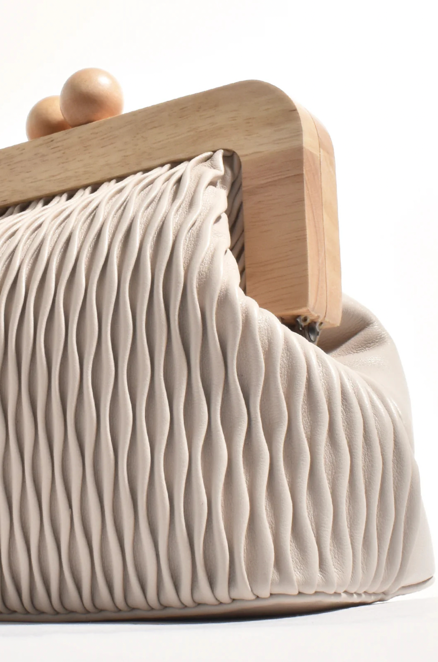 Piper Wavy Timber Frame Clutch Mocha/Natural