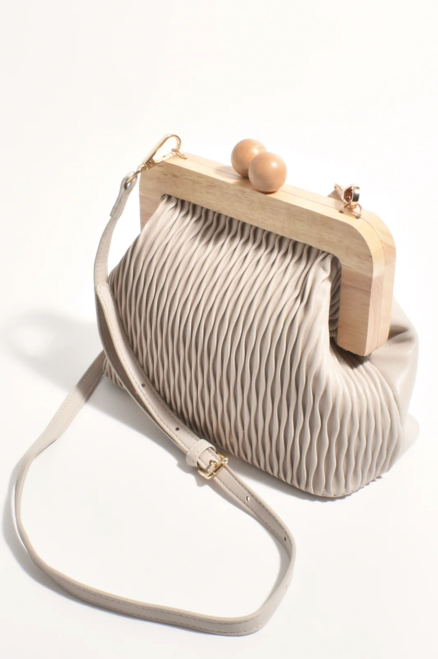 Piper Wavy Timber Frame Clutch Mocha/Natural