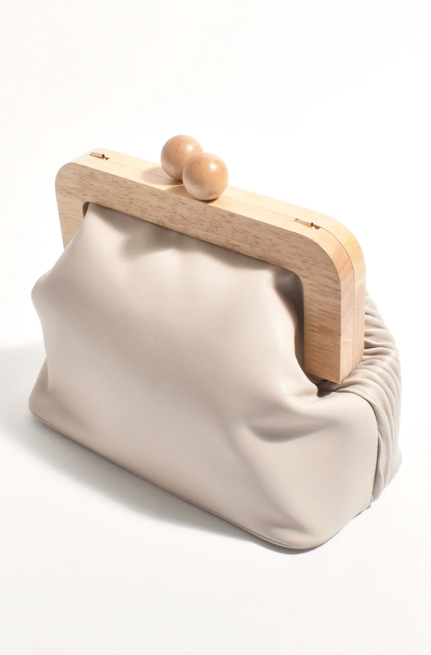 Piper Wavy Timber Frame Clutch Mocha/Natural