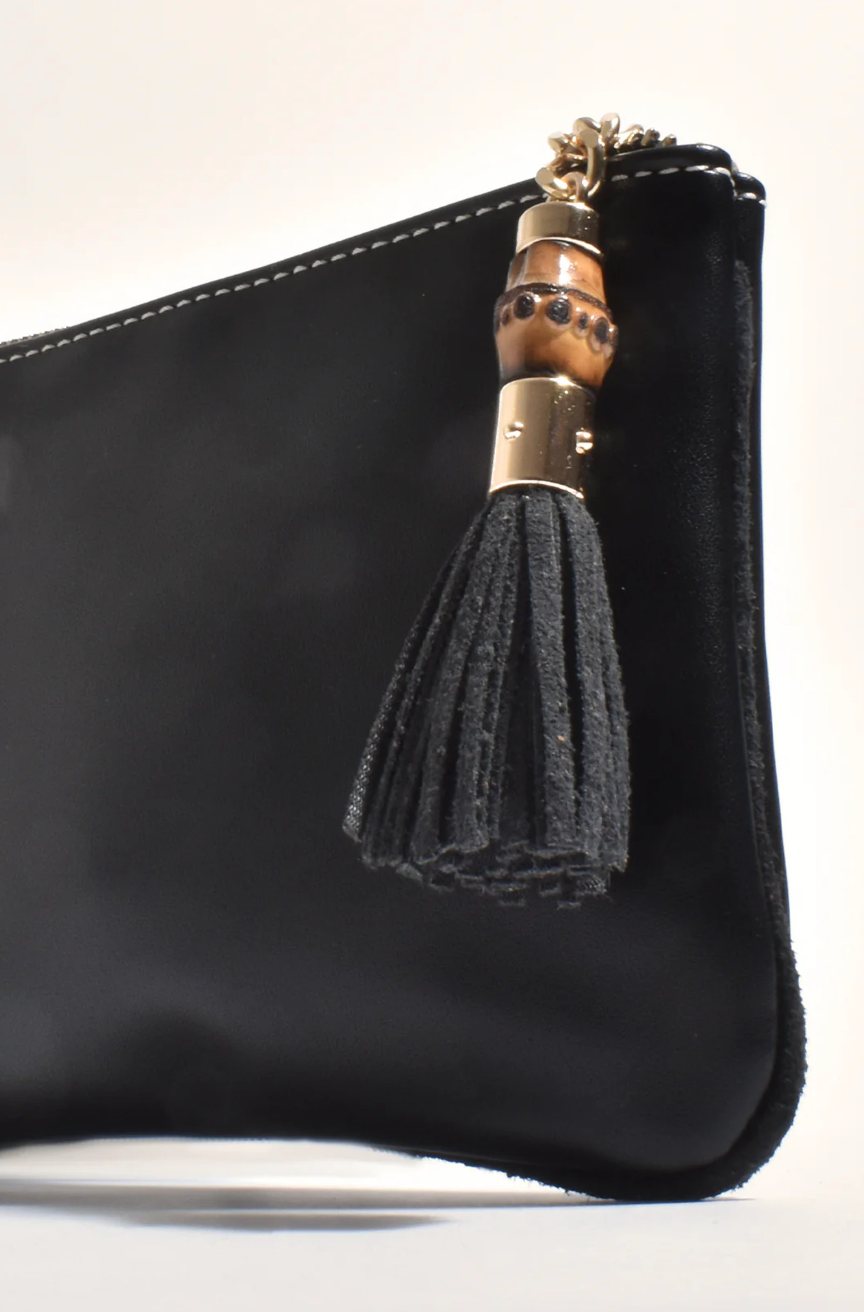 Gia Bamboo Tassel Pouch (Black)