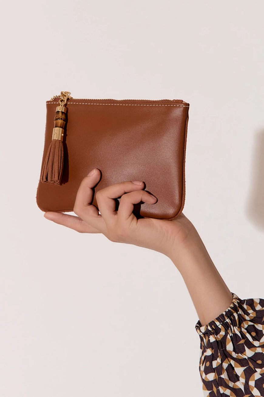 Gia Bamboo Tassel Pouch (Tan)