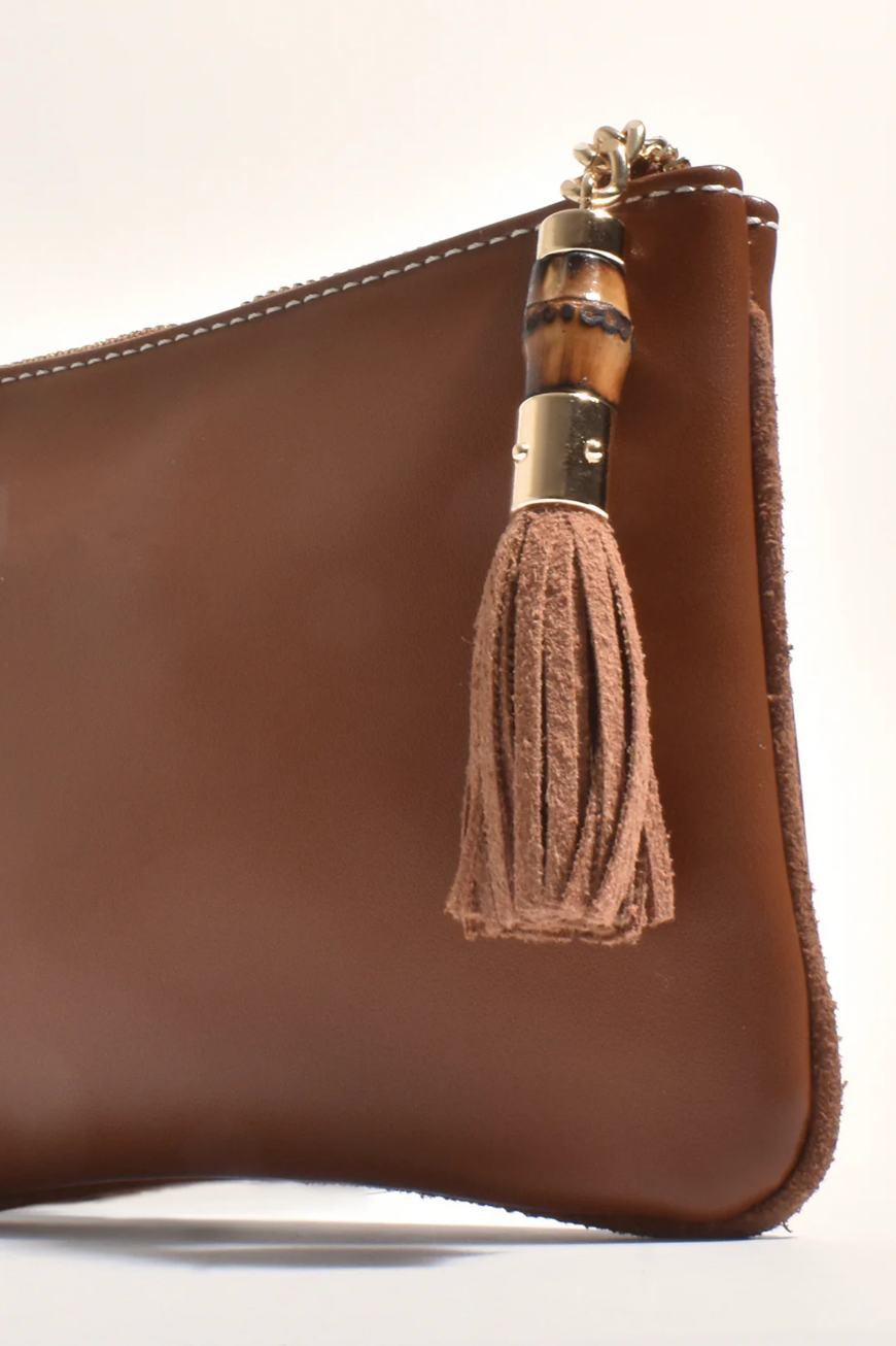 Gia Bamboo Tassel Pouch (Tan)