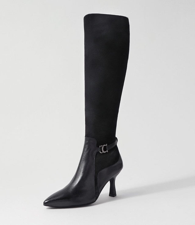 Larnow Knee High Suede / Leather Black