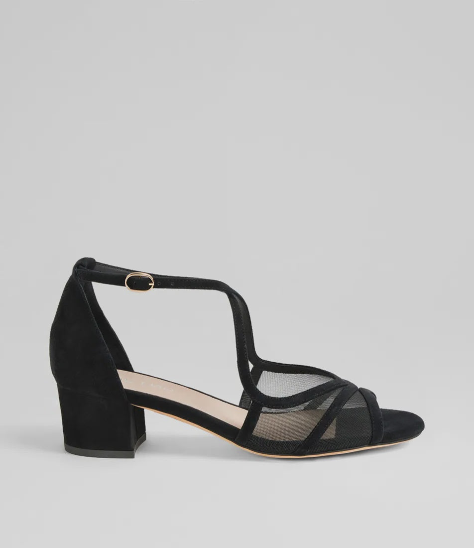 Daciana Suede Mesh Sandals Black