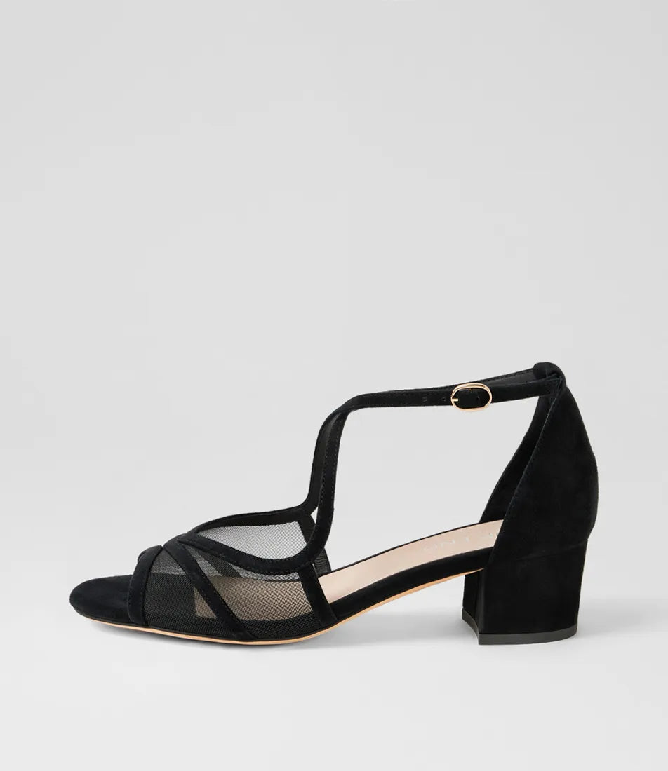 Daciana Suede Mesh Sandals Black