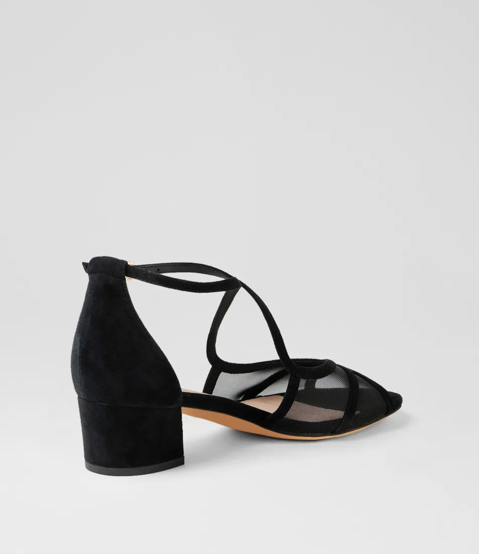 Daciana Suede Mesh Sandals Black