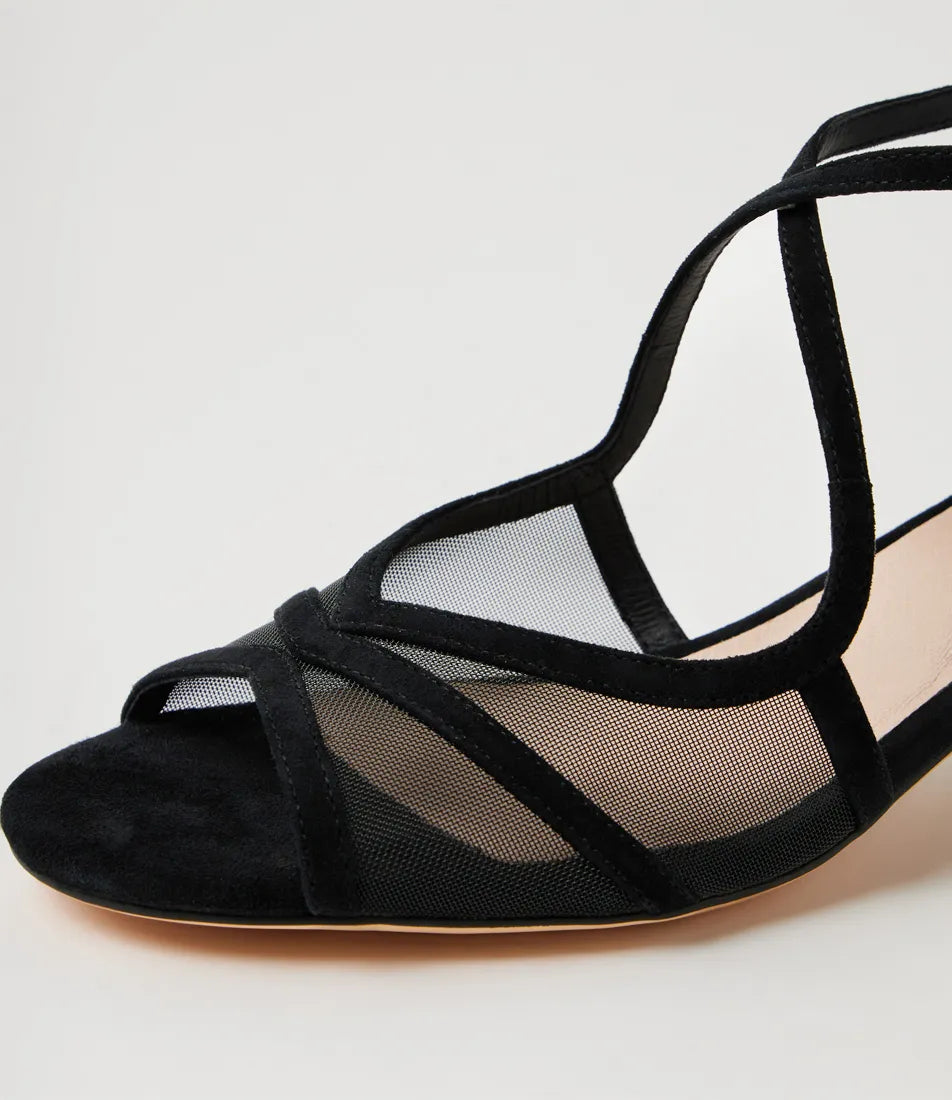 Daciana Suede Mesh Sandals Black
