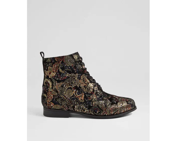 Thron Xf Black Royal Print Suede Lace Up Boots
