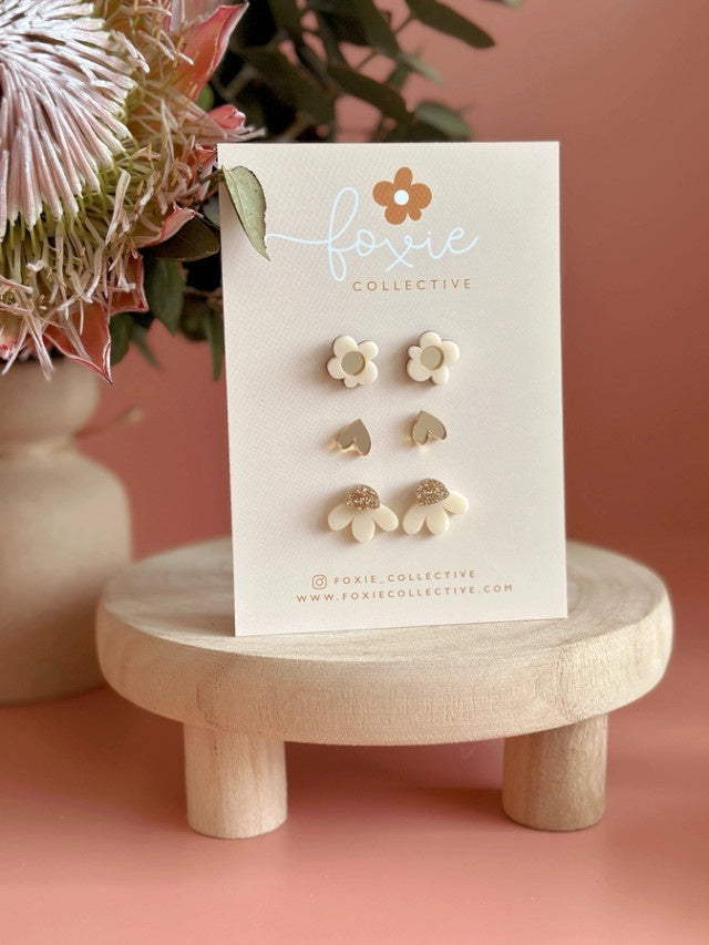 Stud Pack Trio #3 | Cream + Gold