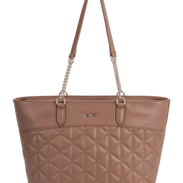 OLA Vegan Leather Quilted Tote Mushroom