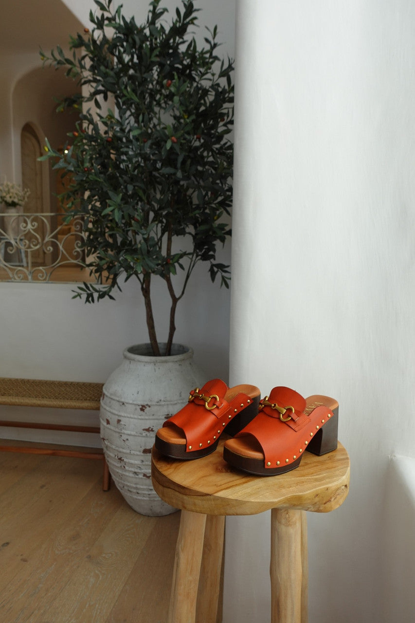 Claudia  Wood Heeled Clog Orange