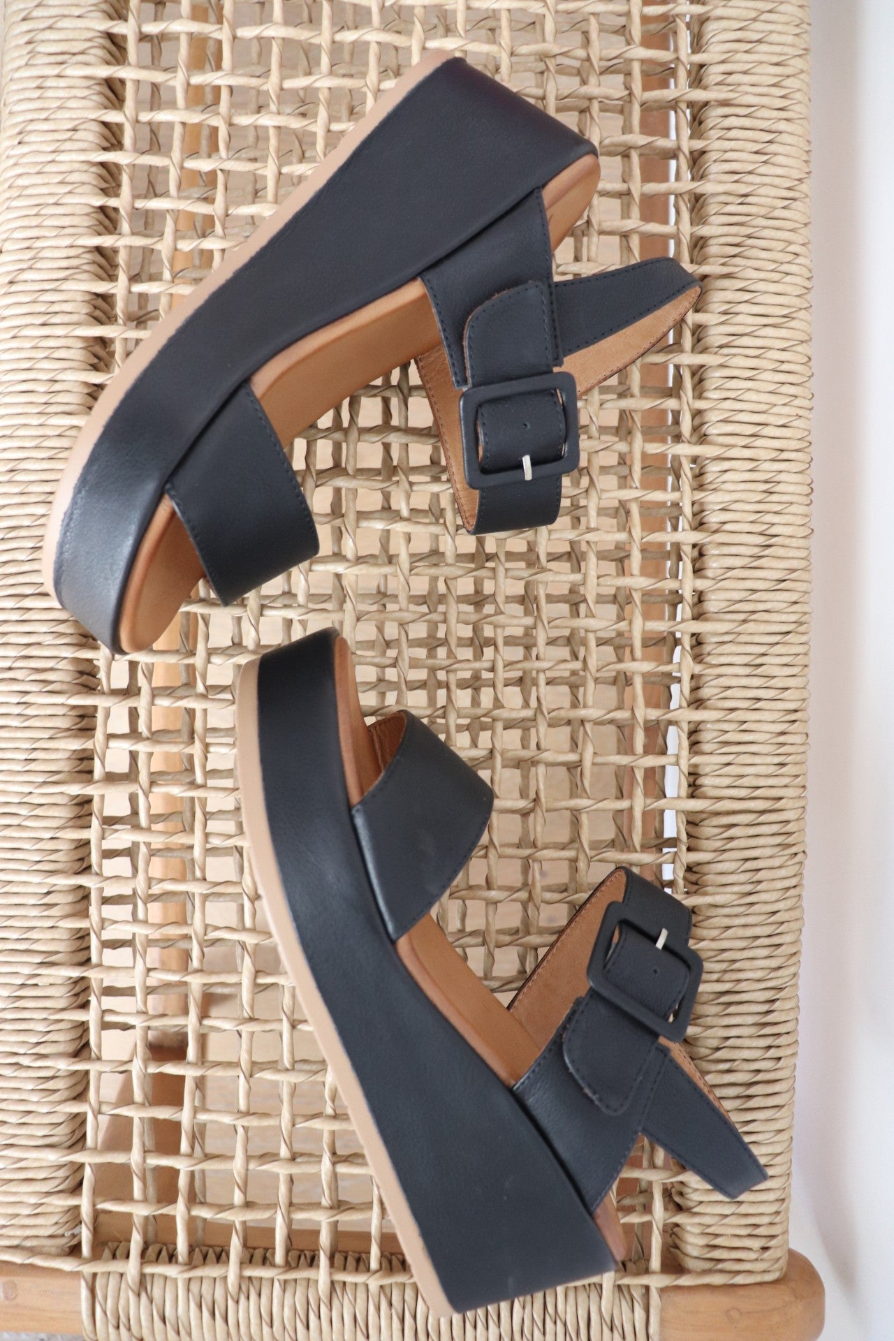 Penny Leather Wedge Black