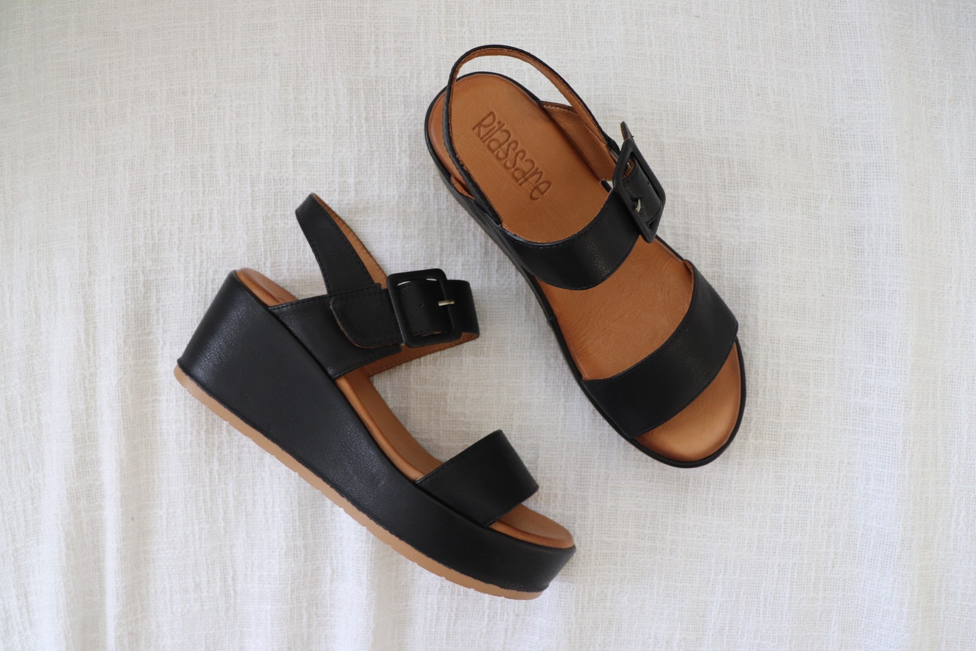 Penny Leather Wedge Black
