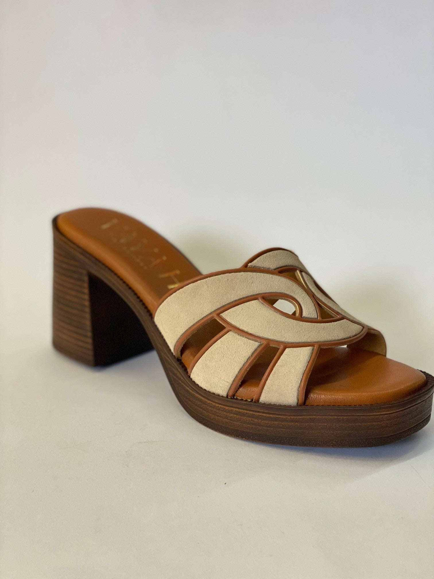 Alicia Block Heel Beige Suede