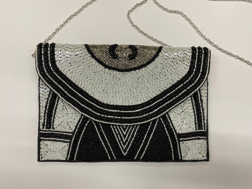 Beaded Deco Clutch Black and White