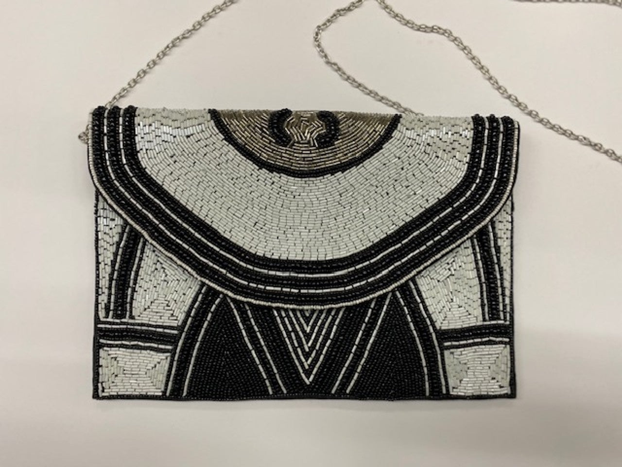 Beaded Deco Clutch Black and White