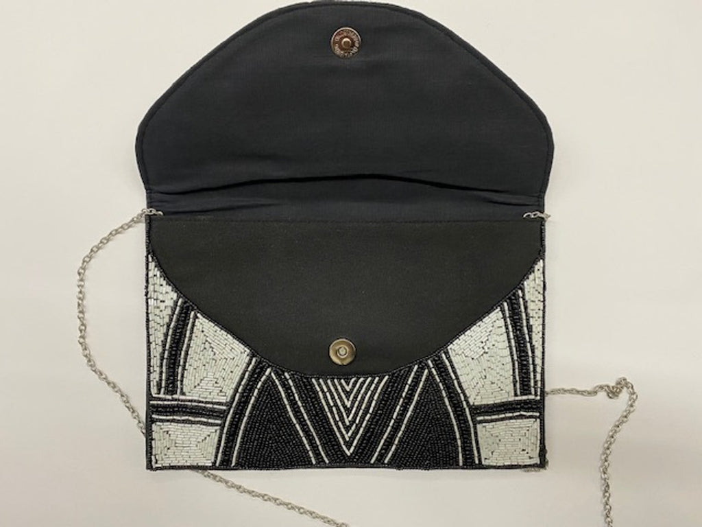 Beaded Deco Clutch Black and White