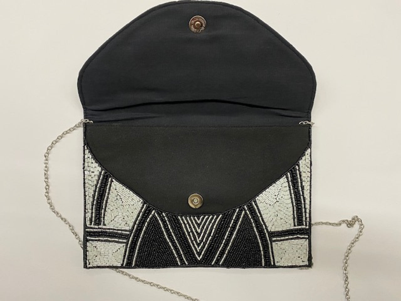 Beaded Deco Clutch Black and White