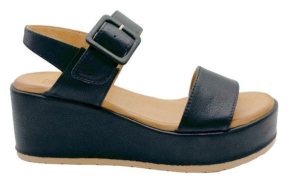 Penny Leather Wedge Black