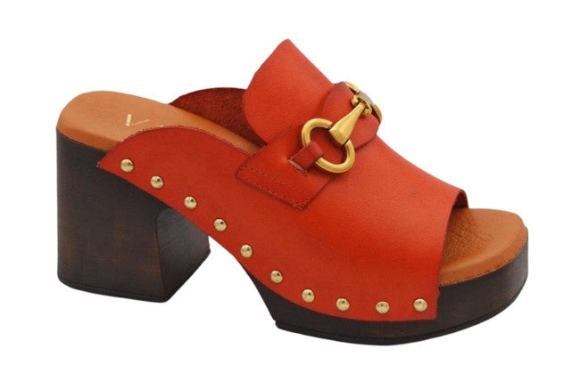 Claudia  Wood Heeled Clog Orange